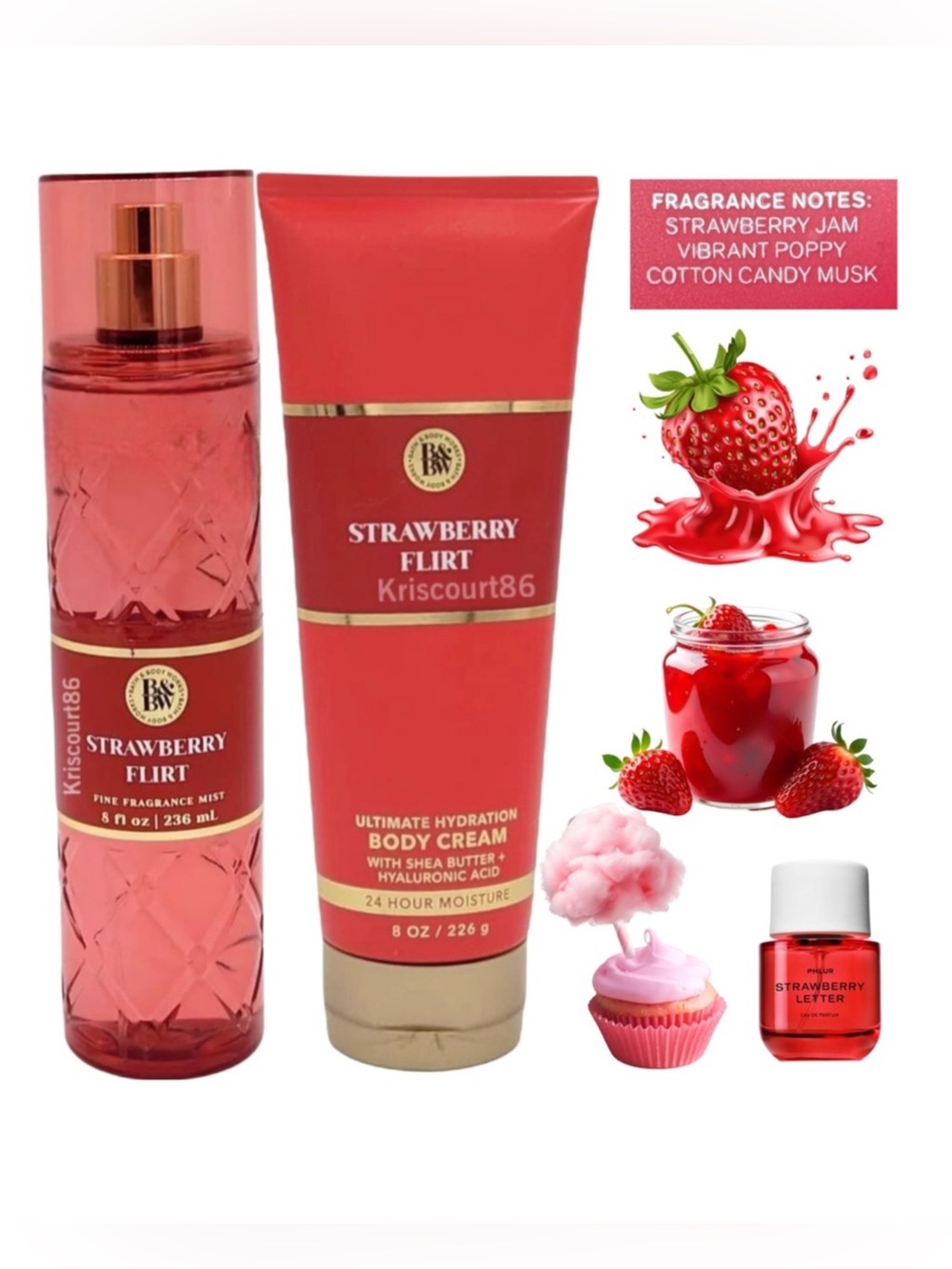 BBW Strawberry Flirt 2PC Set NEW FULL-SIZE